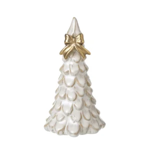 Small cream porcelain Christmas tree decoration with golden bow