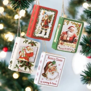Wooden Santa Christmas hanging decoration book in 4 festive designs