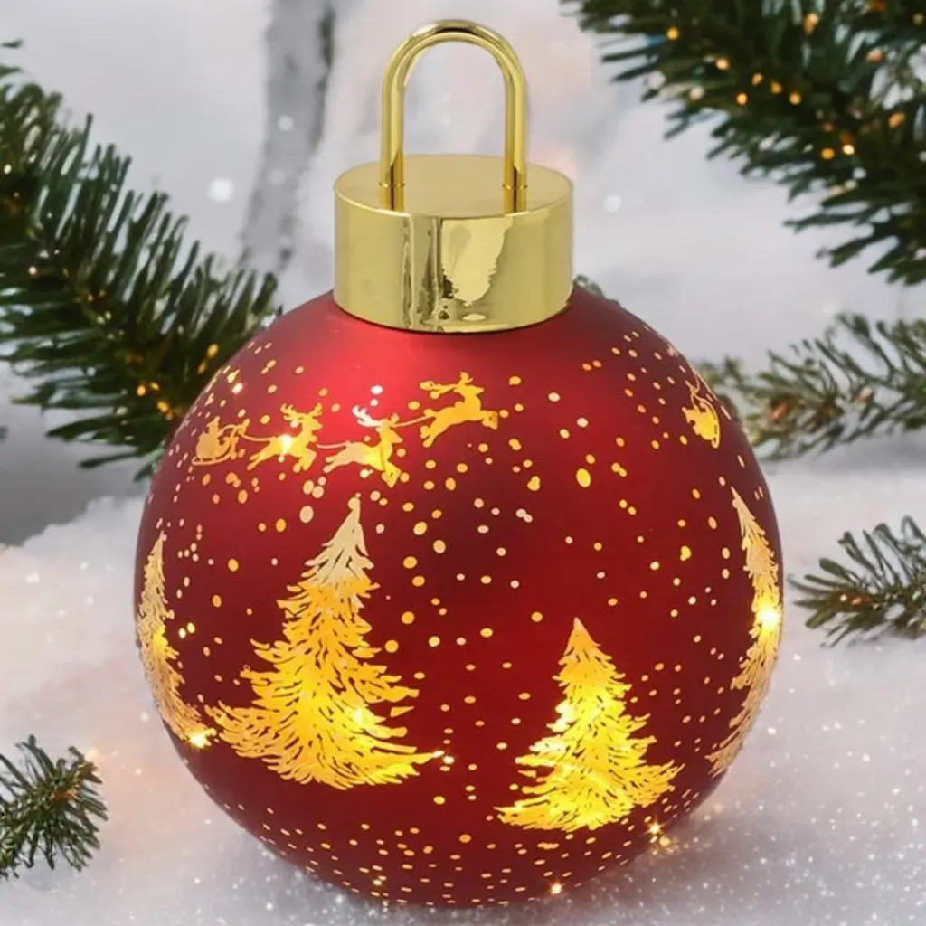 Bright Christmas LED red bauble, light-up festive decoration for Christmas trees and home decor.
